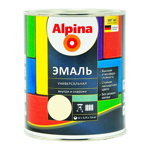 Эмаль алкид. ALPINA шелк-мат ЦВЕТНАЯ - 0,75л (РБ)