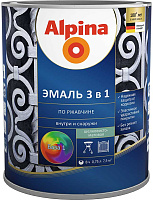ALPINA Эмаль по ржавчине 3 в 1 шелковисто-матовая/РБ Все цвета 0,75 л
