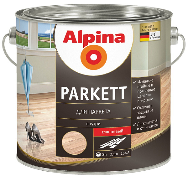 ALPINA Parkett Лак алкидный для паркета шелко-матовый/глянцевый РБ 2,5 л