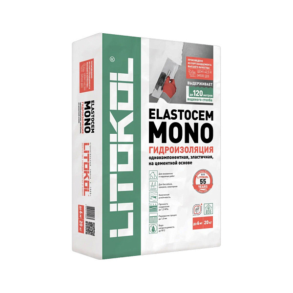 LITOkOL ELASTOCEM MONO эластичная гидроизоляция 20кг
